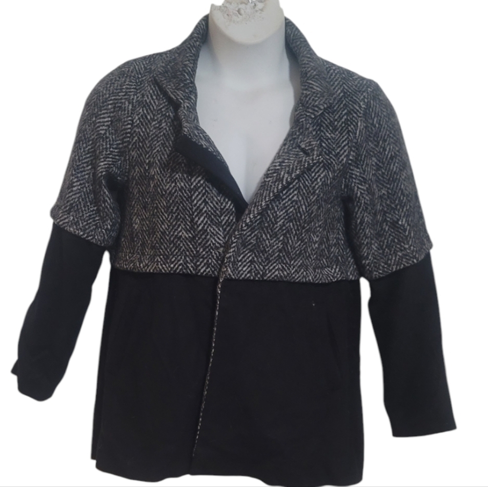 Vintage Helena Quinn black white herringbone colorblock coat small - Picture 6 of 9